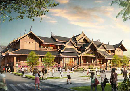 Super market. An artist's rendering of the jade market in Muse, scheduled for a 2015 year-end opening. An August 18 article by Myanmar Times included a photo of the under-construction district, of which the market is only a part. The district will occupy 294 acres and building it could employ as many as 1000 workers.
