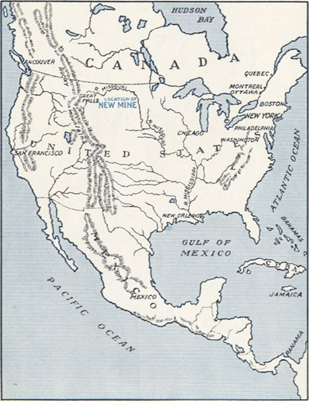 North America, showing the position of the "New Mine." We now know this locality as the famous Yogo Gulch.