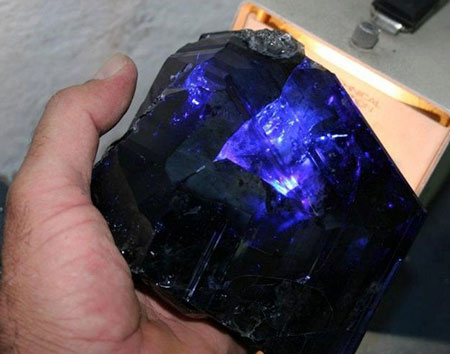 Indiglow. TanzaniteOne, the mining company that formed the Tanzanite Foundation, unearthed this 12,000-carat crystal in early 2011. (Photo courtesy TanzaniteOne)