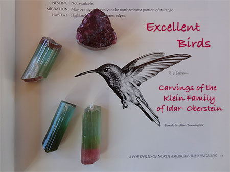 Above, the title image of a slide show illustrating the carving process from crystal to lifelike bitty bird. See the slide show here.