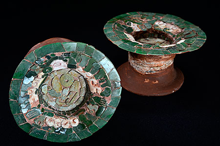 Mosaic ear flares , also known as spools, have had a resurgence in popularity in recent years. The Maya believed that the ears—like the eyes, mouth and nostrils—were pathways to the mind, soul and other spiritual dimensions. (Photo courtesy National Institute of Culture and History)