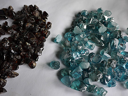 A view of the faceting operation that produces beautiful blue zircons.