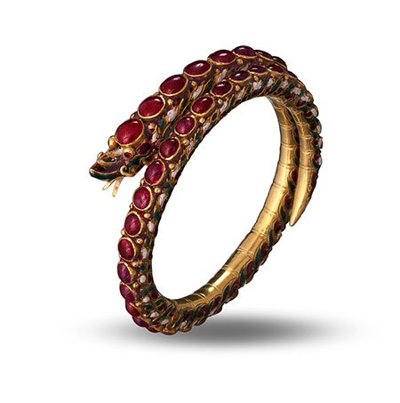 Naga bangle with rubies. Nagas are serpent deities that appear in Thai folklore and Buddhist imagery. Manus Siripatvanich/House of Goldsmiths Collection. Thailand, circa early 1900s. (Photo: Wimon Manorotkul)