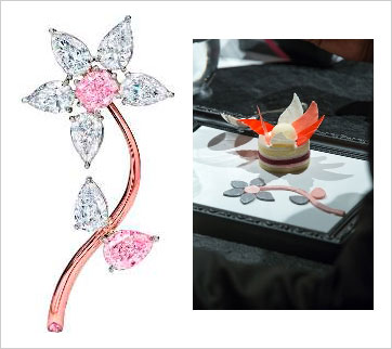The Diamond Flower Brooch features fancy pink and D colour, flawless diamonds as a stunning interpretation of flora. Each diamond was cut and polished by the renowned Diacore Diamond Group and carefully handpicked by Sotheby's Diamonds to ensure that each diamond received worthy grades of polish, symmetry and proportion, which unlock the maximum potential for returning light to the eye. The dazzling diamond petals and surrealist curve of the 18k rose gold stem are a true metaphor for feminine beauty. (Photos: Sotheby's press release)
