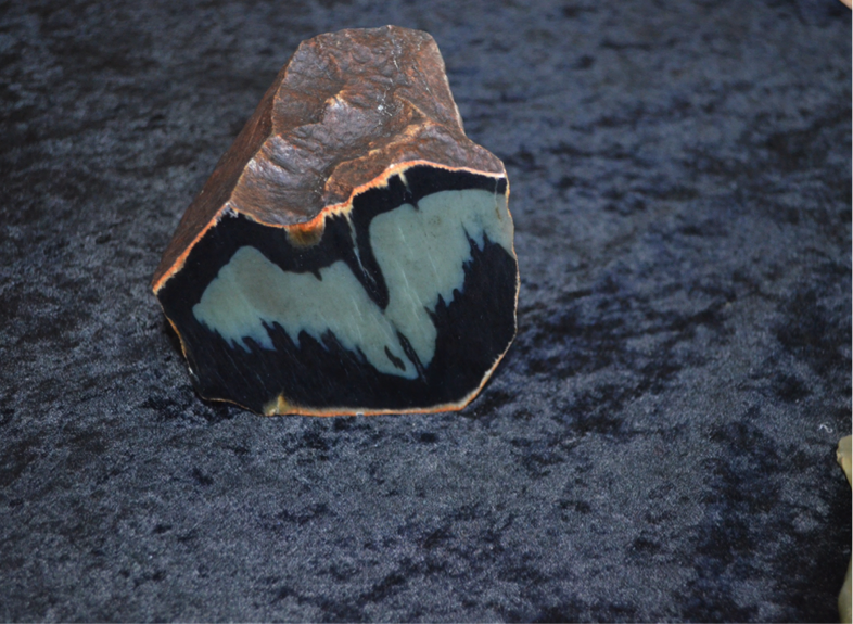 Above is one of my favorite Bull Canyon pieces displaying a "bat in flight-at-night." The outside rind hides the interior very well.