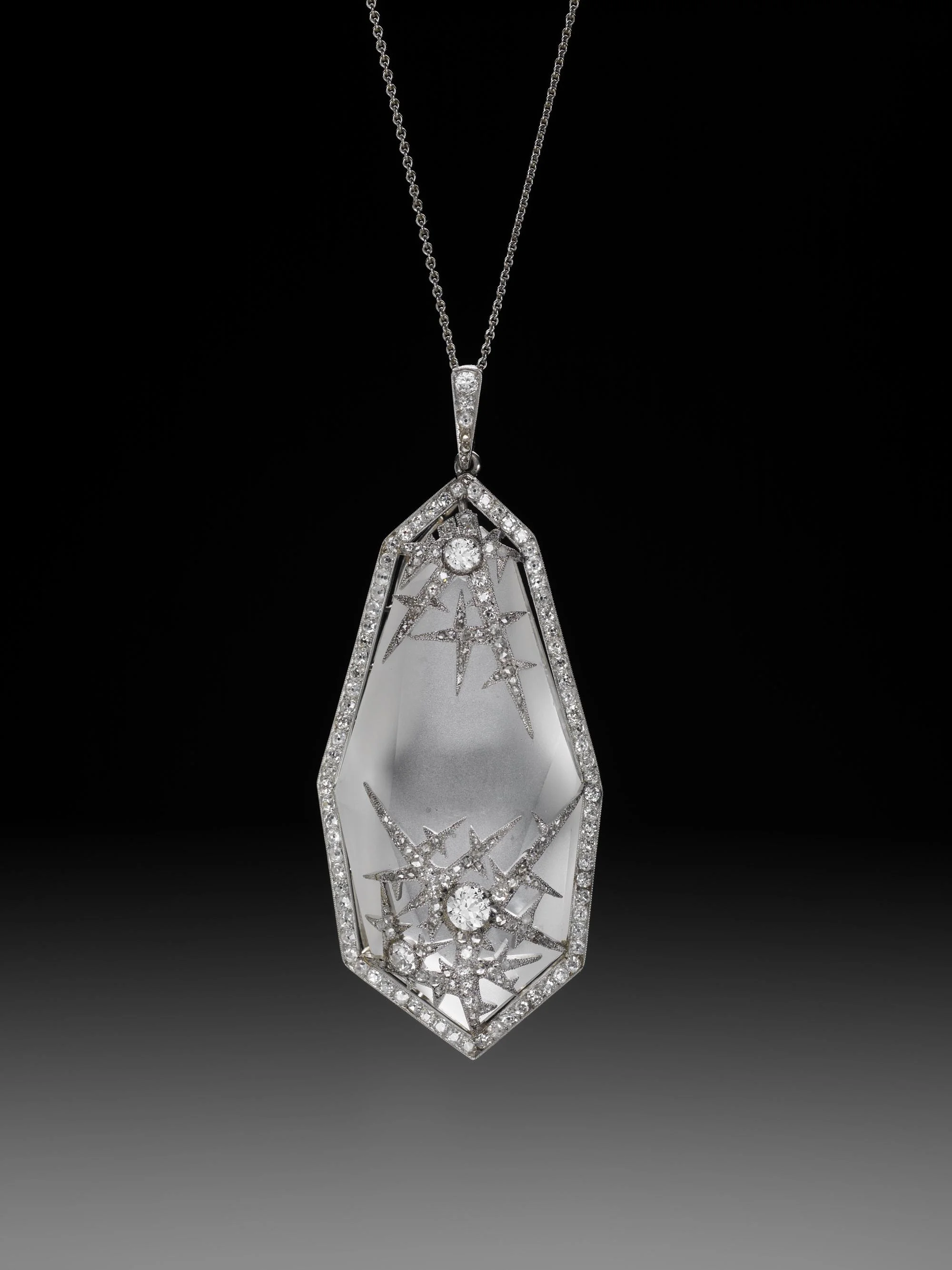 Baby, it's cold outside. In 2012 we featured an image of the Nobel Ice Egg and its accompanying "Surprise" Watch Pendant. This is a pendant on the same theme: Ice Crystal Pendant by Fabergé, workmaster Albert Holmstrom, St. Petersburg, ca. 1913. (Image courtesy the Houston Museum of Natural Science)