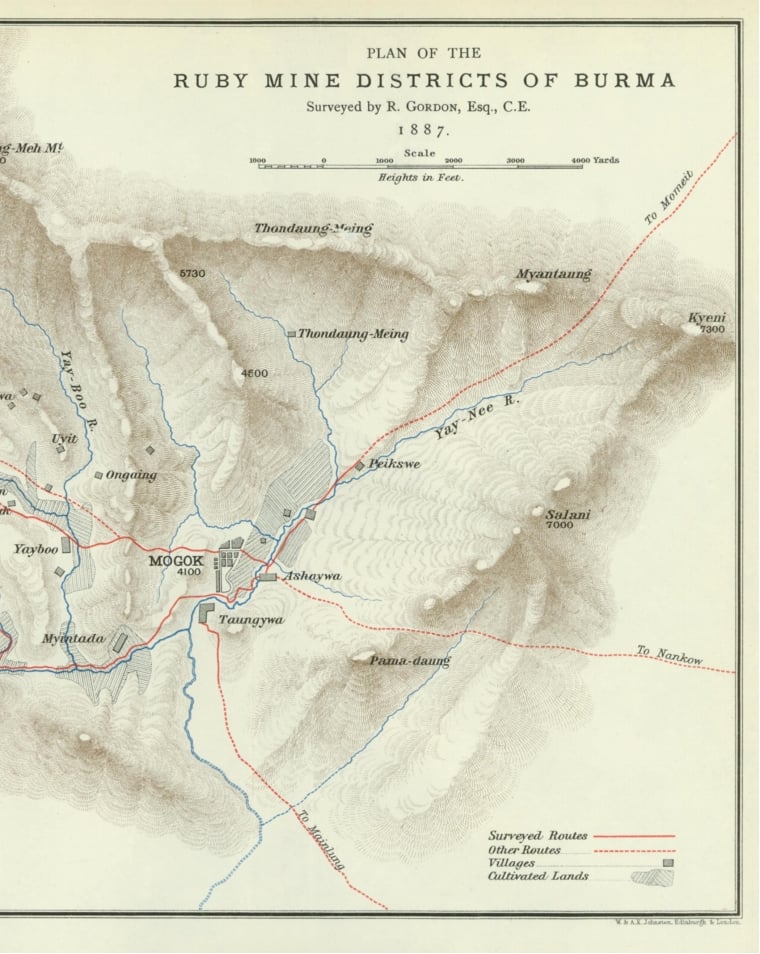 Detail of the large map that accompanies Robert Gordon's report.