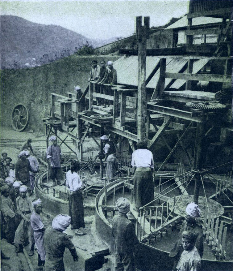 European washing mill. These mills cast away all large stones and rubbish and collect the fine sand from which rubies are obtained.