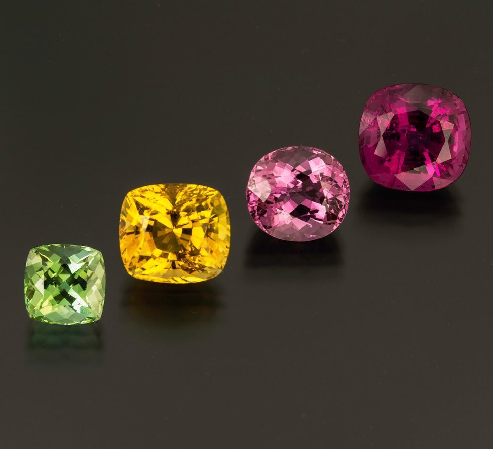 Tourmaline, 5.69, 11.37, 9.04 and 11.97 cts. #🍭 #tourmaline #treats #jewels #finegems #acolorstory #worldexplorer #treasure #gems #gemology #geology #faceted #finejewelry #jewelrydesigner #jewelryaddict #jewelers #stones #livecolorfully #rocks #gems