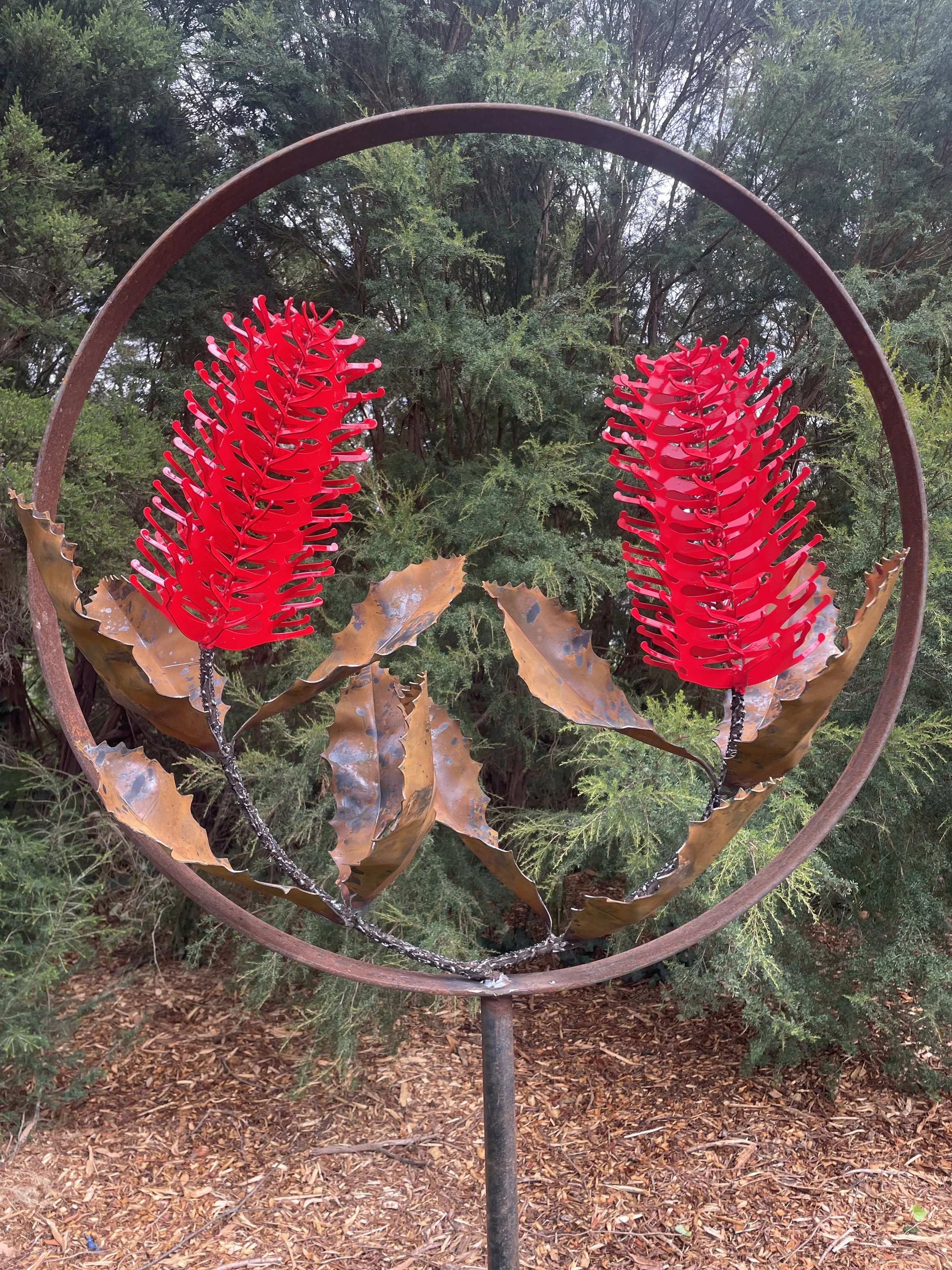 Double Giant Banksia in Ring sculpture in Red by Grant Flather (detail)
