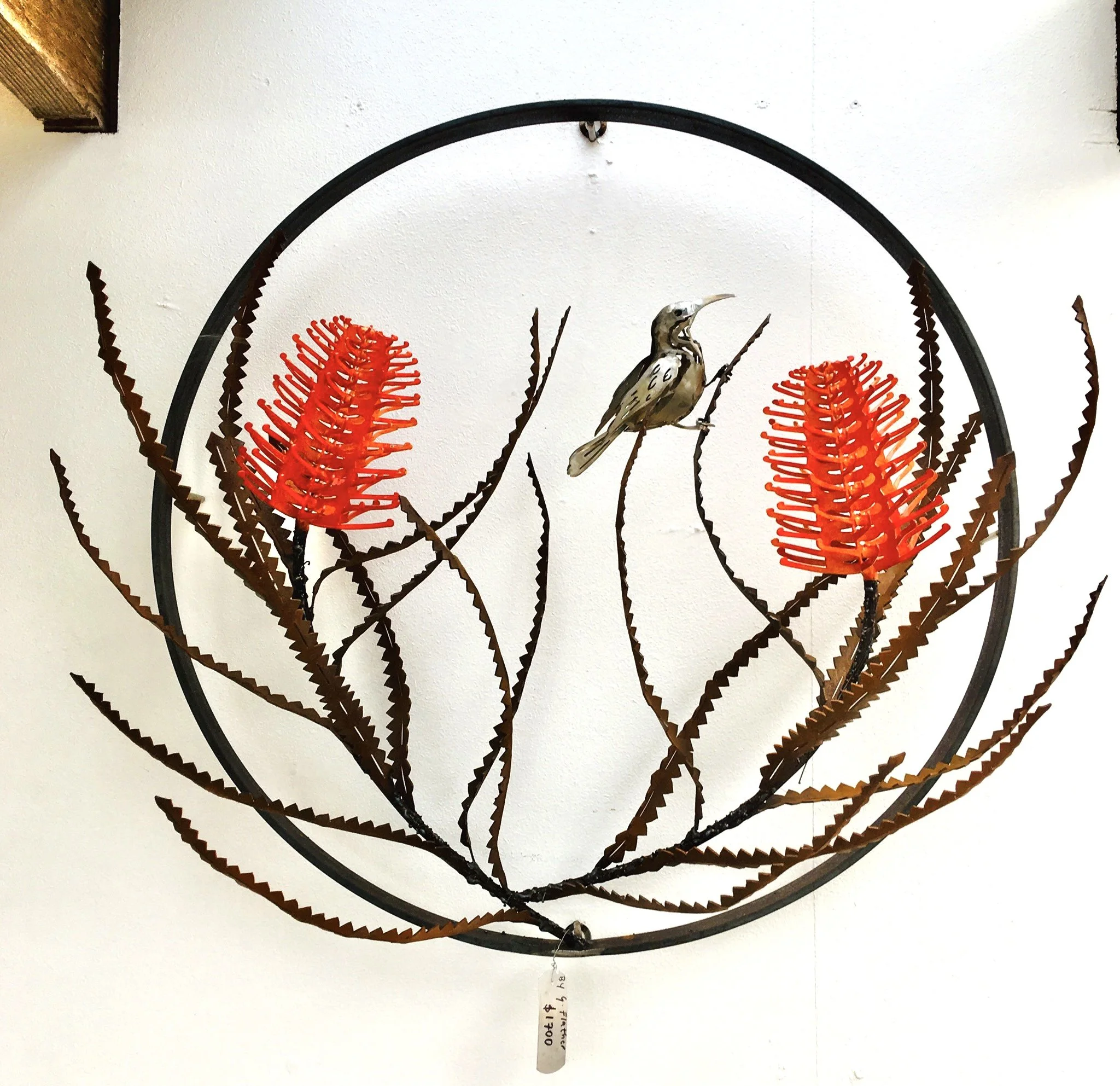 Double Sawtooth Banksia with Eastern Spinebill wall sculpture.