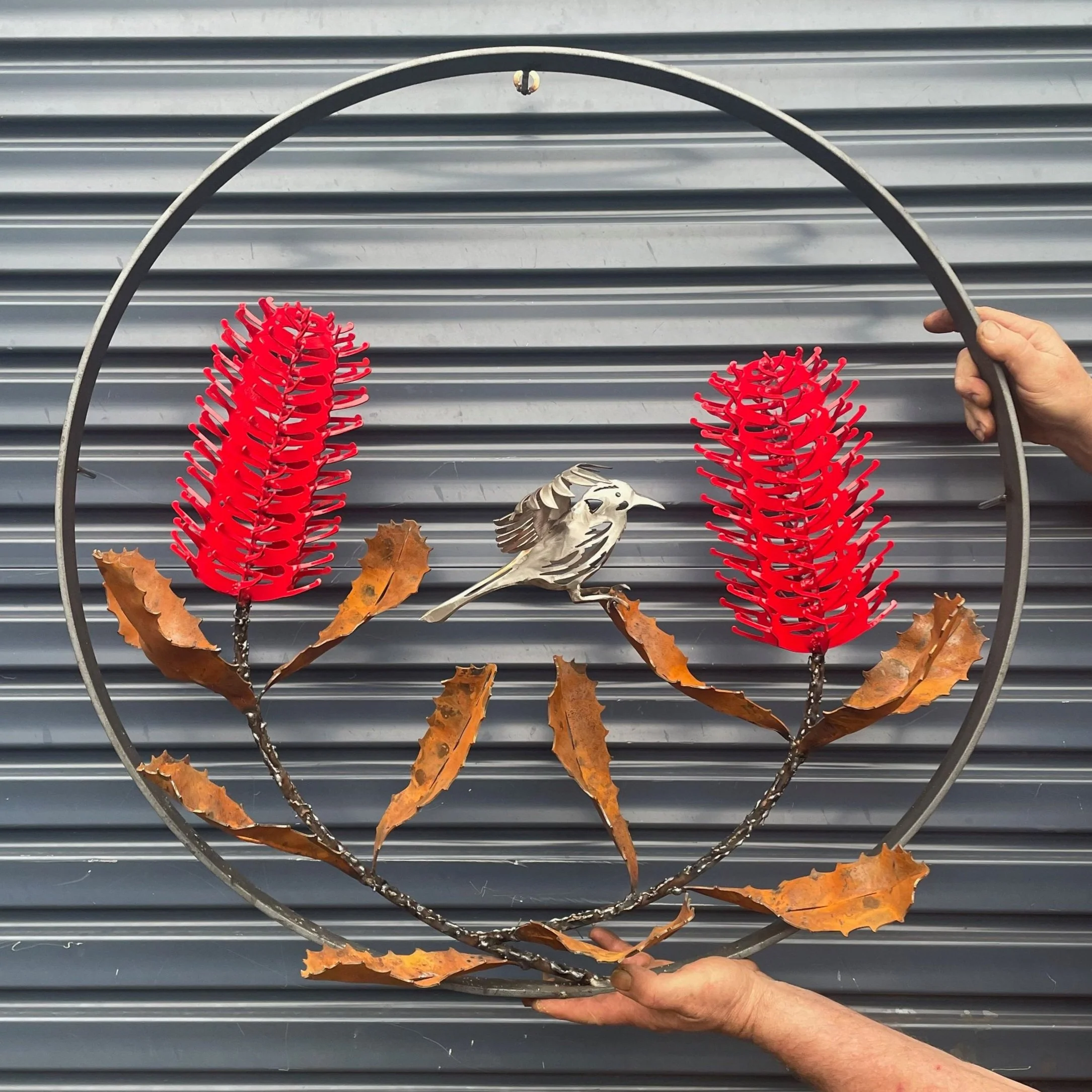 Double Medium Banksia wall piece with Bird by Grant Flather