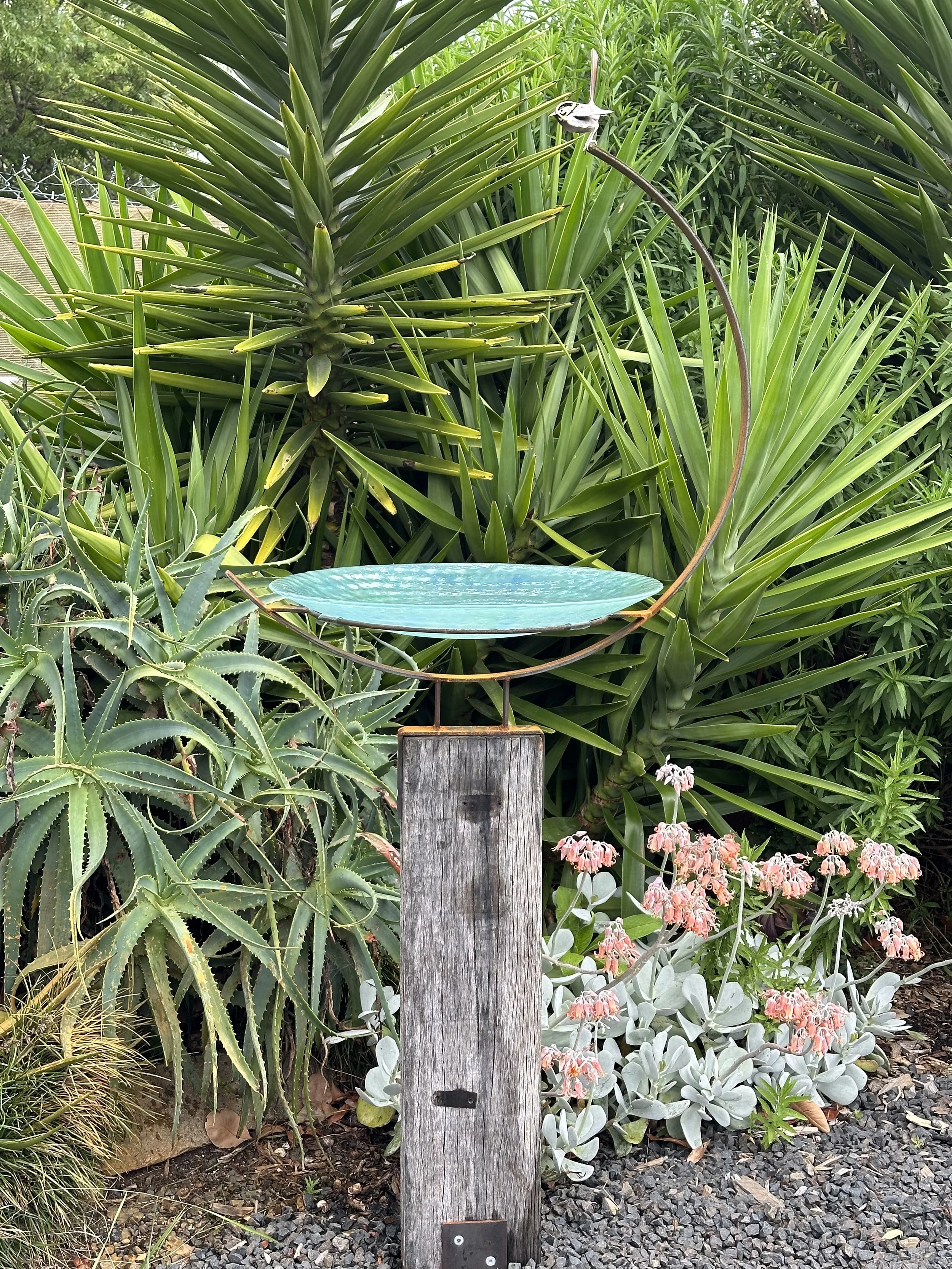 Half moon Bird Bath ( Pale Blue) with one wren $1350 