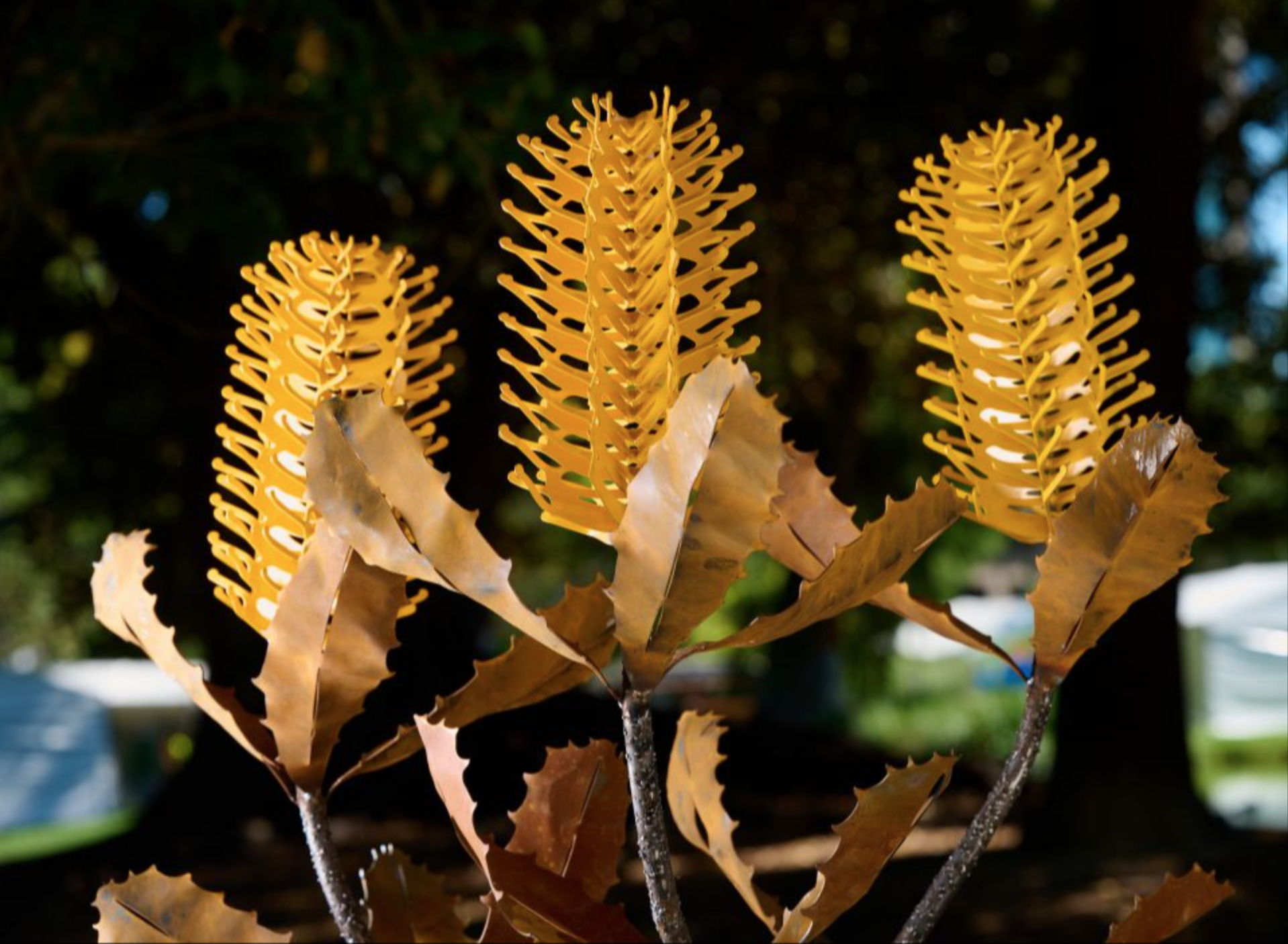 Triple Banksia Tree sculpture in Yellow by Grant Flather (detail 2)