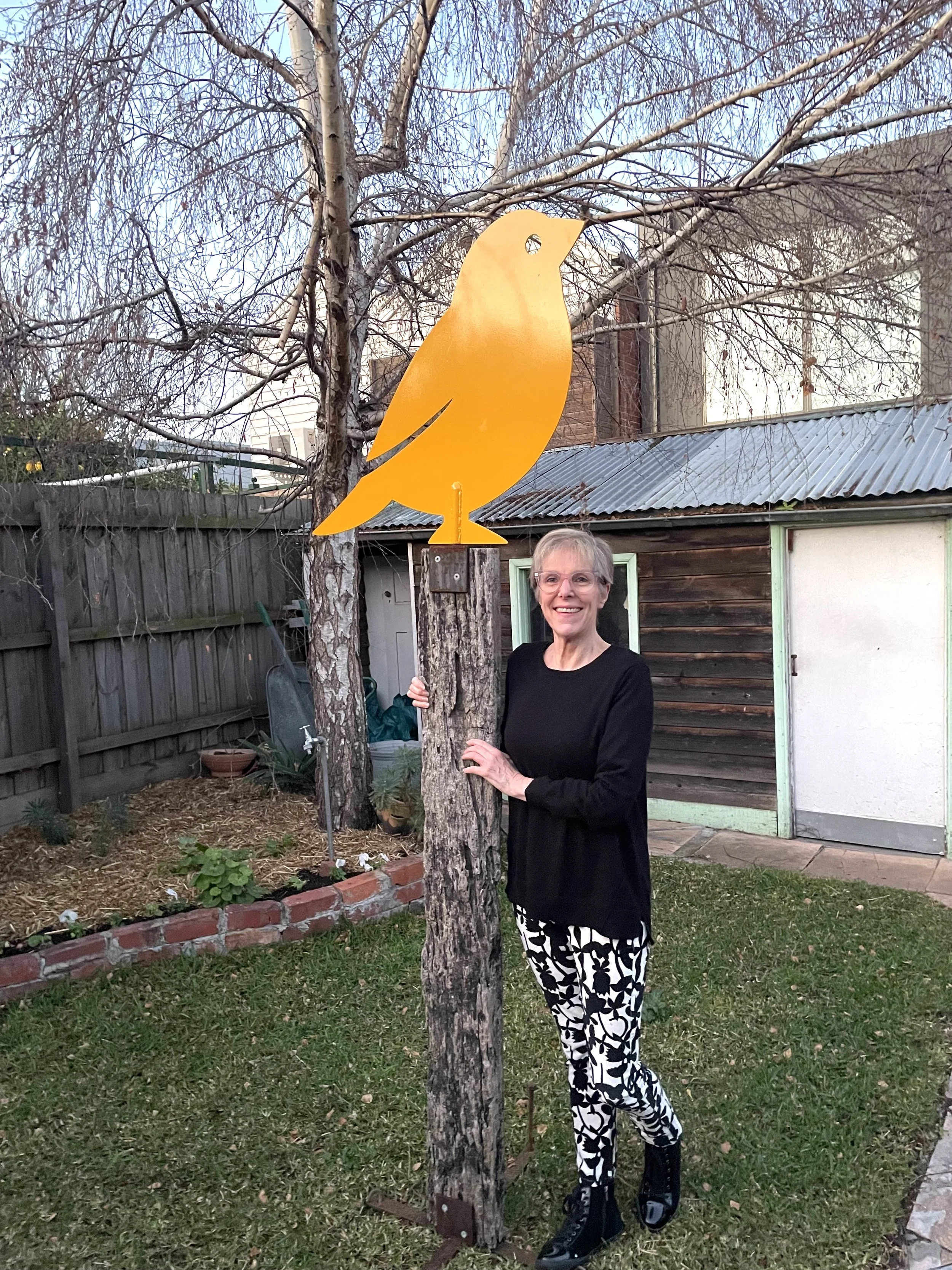 Small Mr Finch in yellow on tall post. $850 ($790 with 1m post).