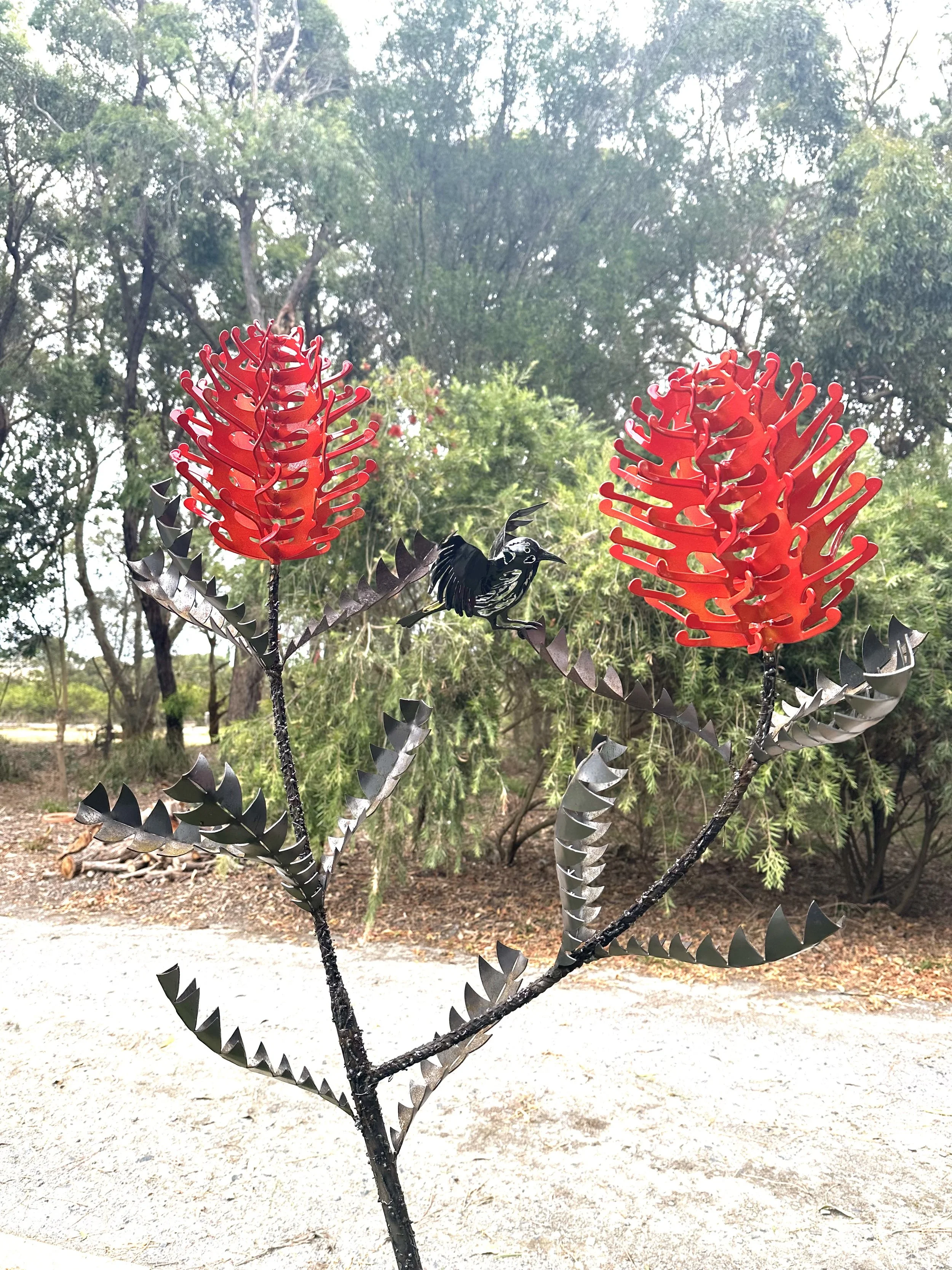 Banksia Baxteri Tree sculpture with Honeyeater. By Grant Flather