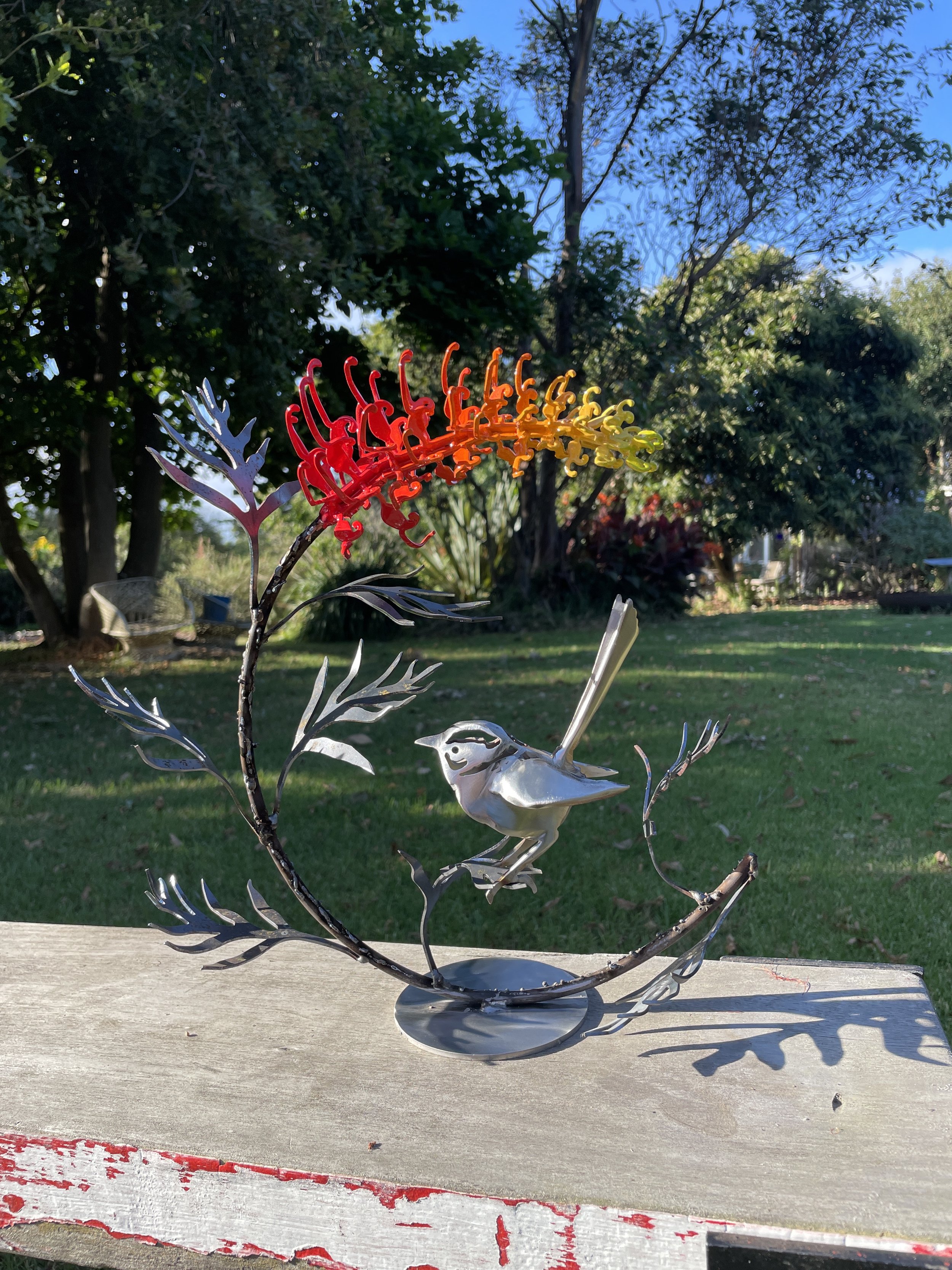 Countertop Grevillea sculpture with Wren. By Grant Flather