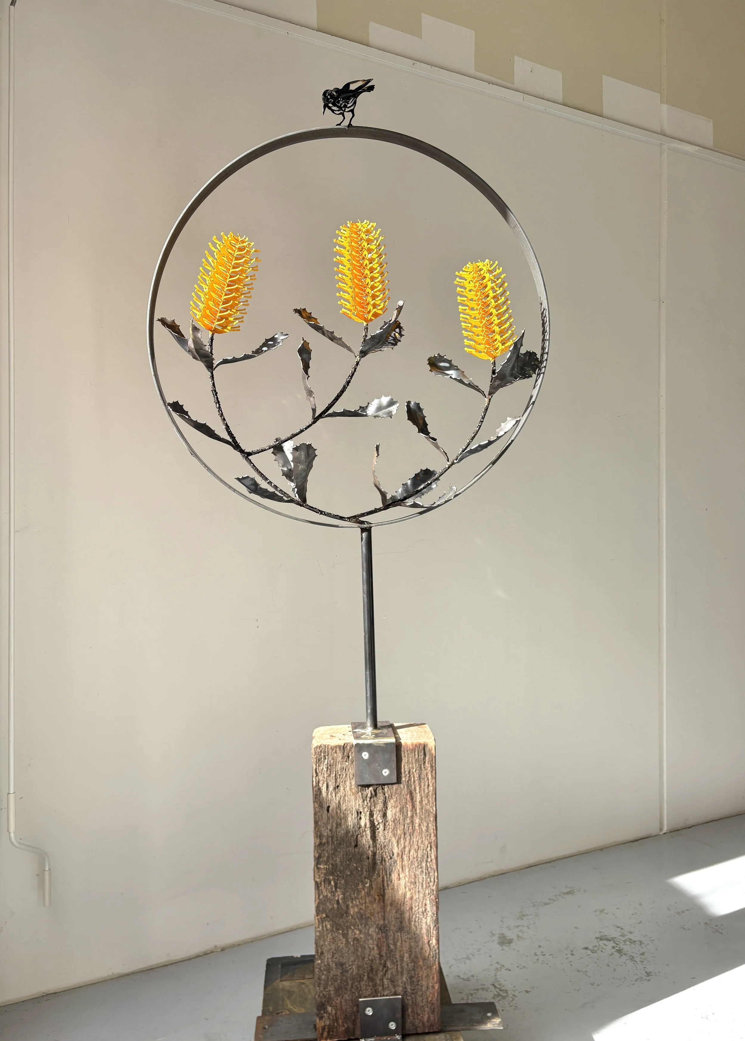Triple Medium Banksia Standing Sculpture with bird by Grant Flather