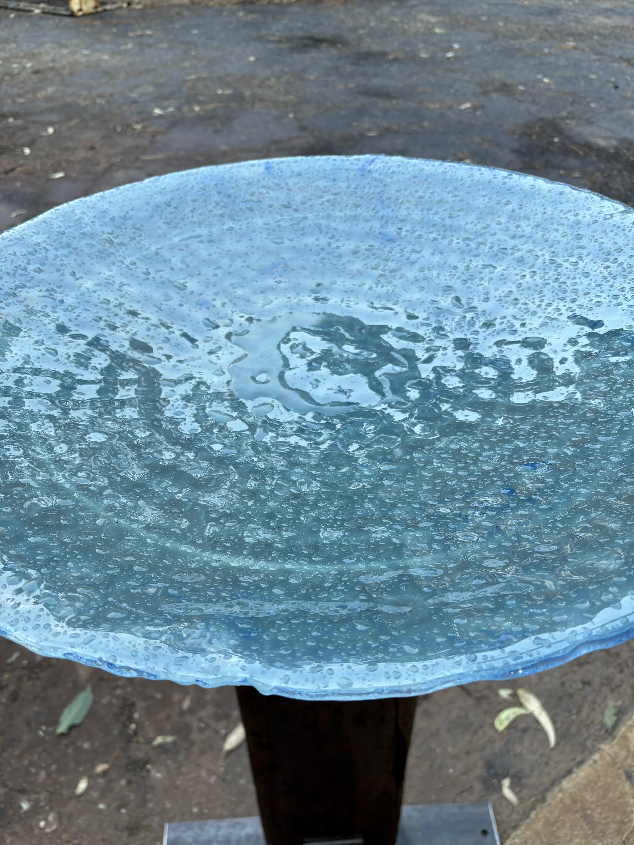 Australian made Zen birdbath with one wren.
