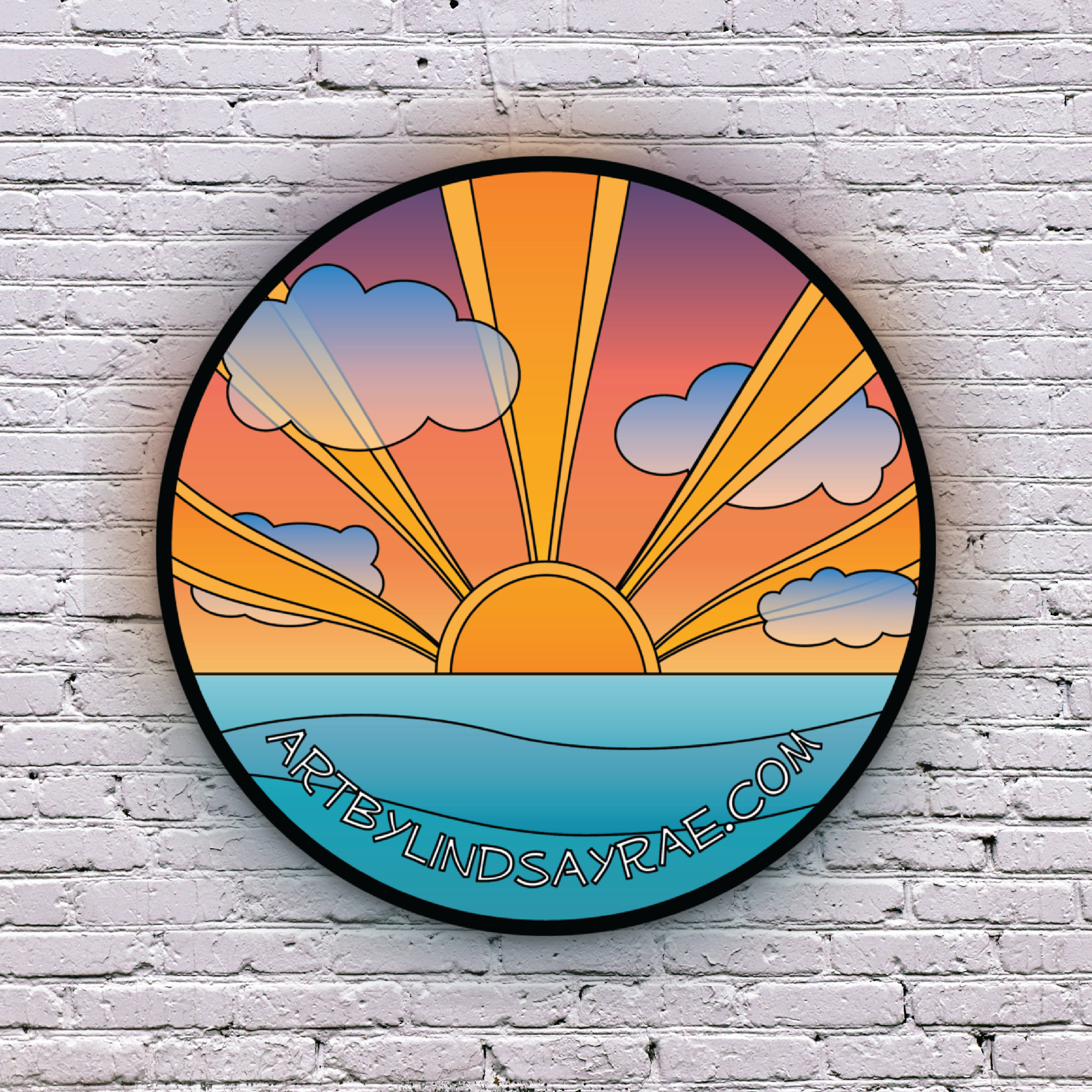 Ocean Sunset Matte Circle Sticker -white brick.png