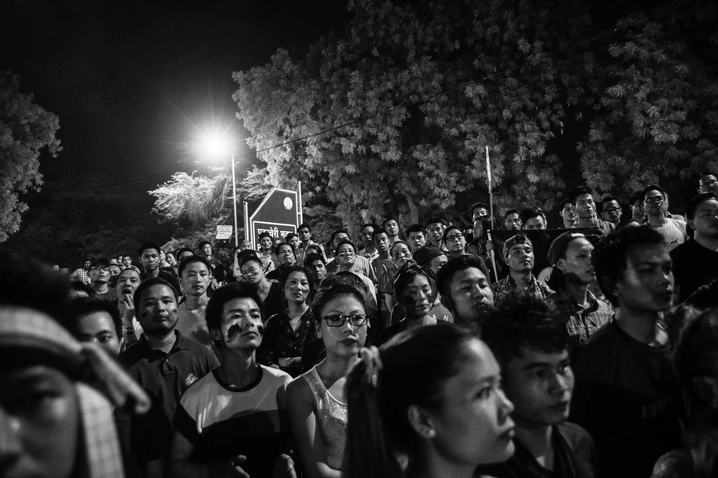  June. 2016: Protesters from the hills of Manipur, listen to their leaders outside Manipur Bhawan in Delhi. &nbsp;A delegation of MLA's and ministers along with their Chief Minister, Okram Ibobi Singh were in the city to pressure the Central Governme