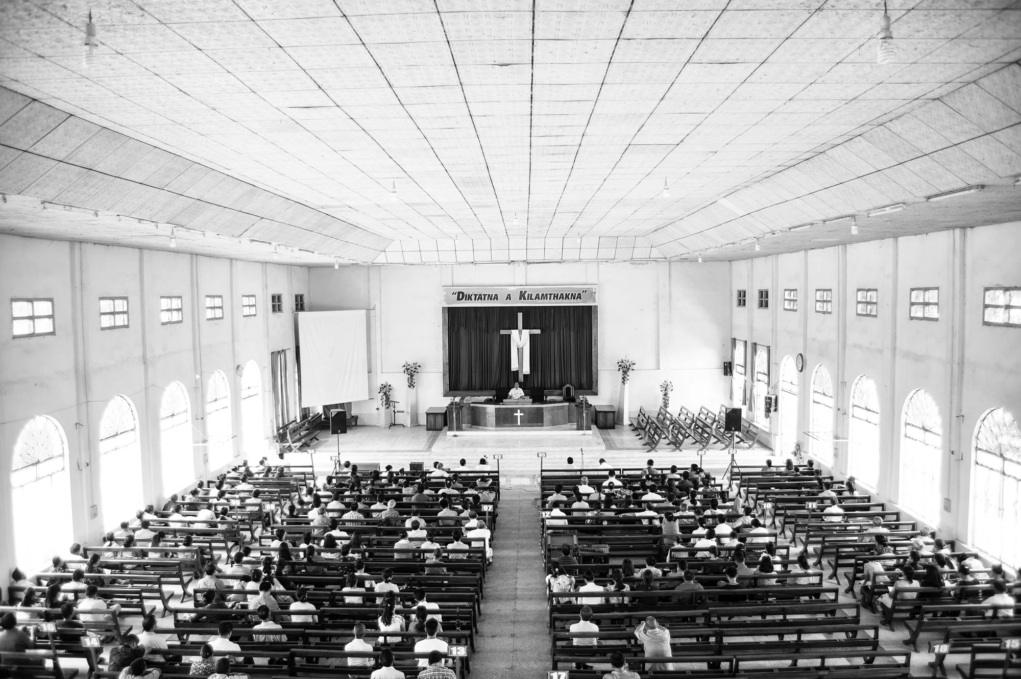 August 2016: At the Hiangtam Lamka EBCC Church, people gathered to pray on a Sunday, in the run up to Tribal Unity Day, in Churachandpur, Manipur. 