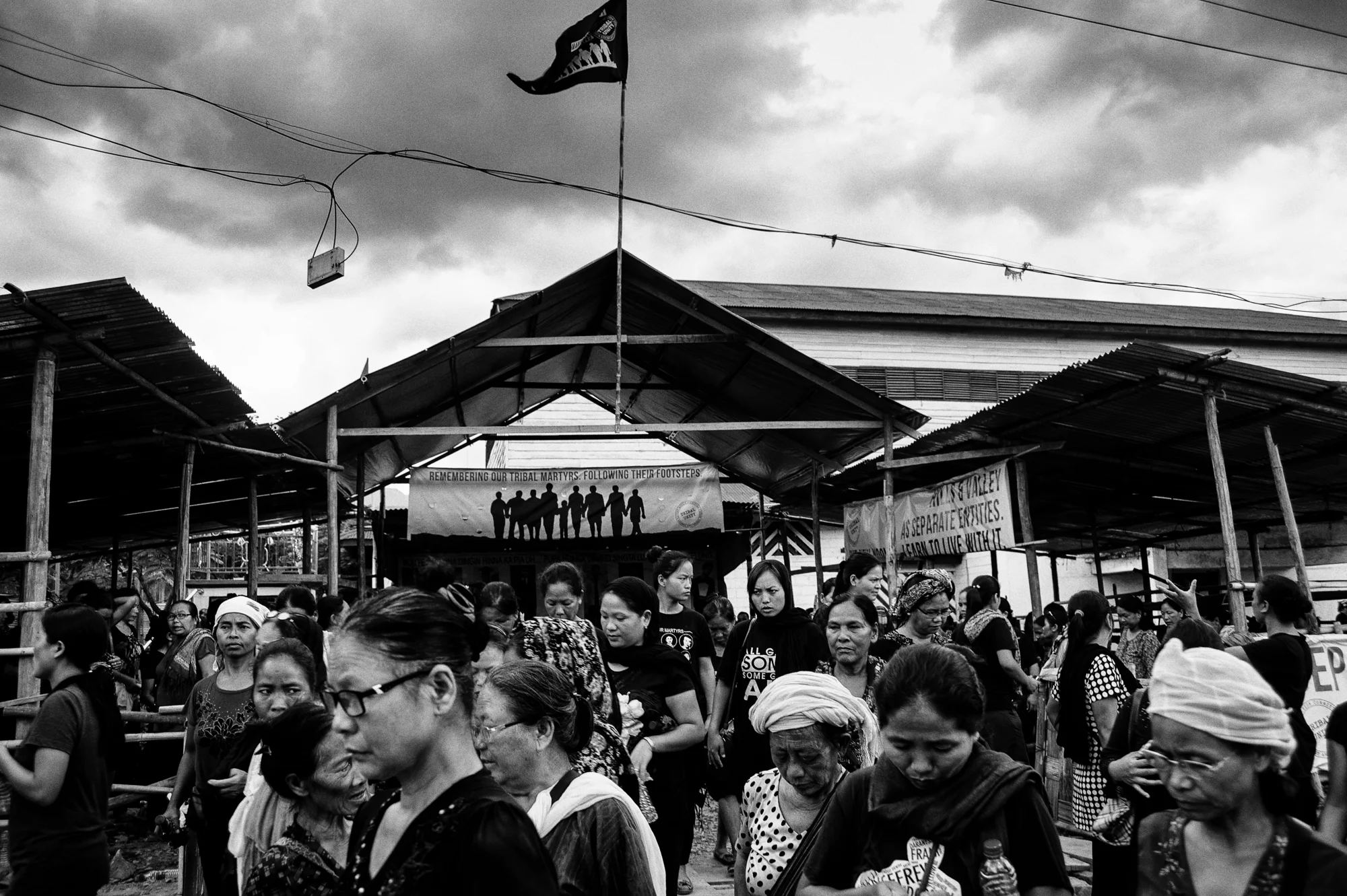 August 2016: At Pumbuk, where a memorial for the dead stands in Churachandpur, thousands of women left after a long march and prayers to prepare for the coming evening's protests.