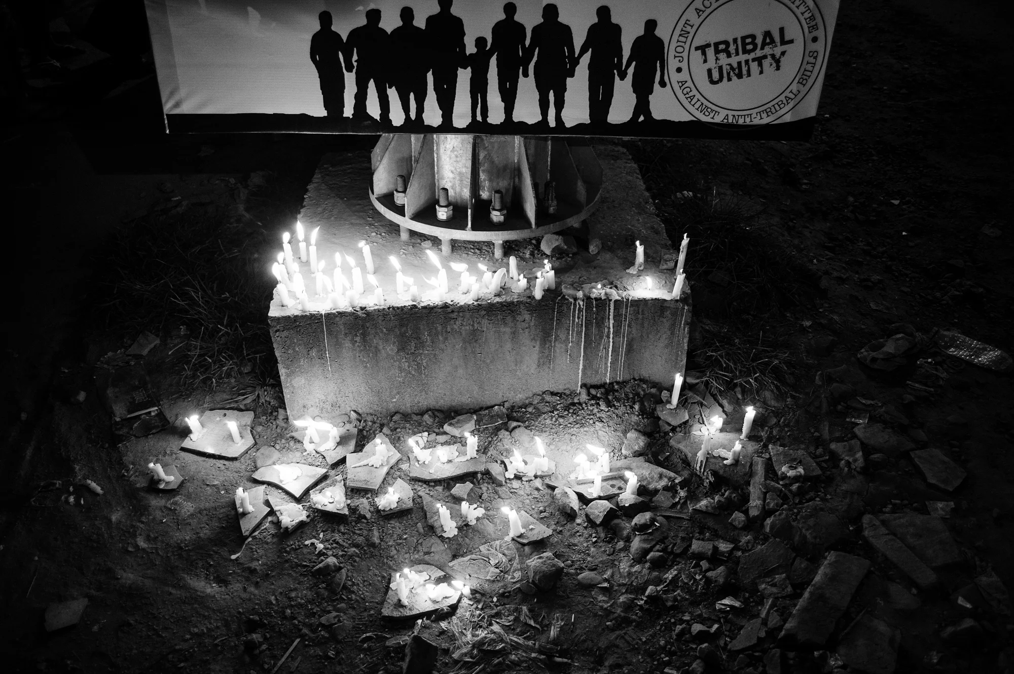 August 2016: Candles burn around a temporary memorial for the dead in Churachandpur, Manipur. 