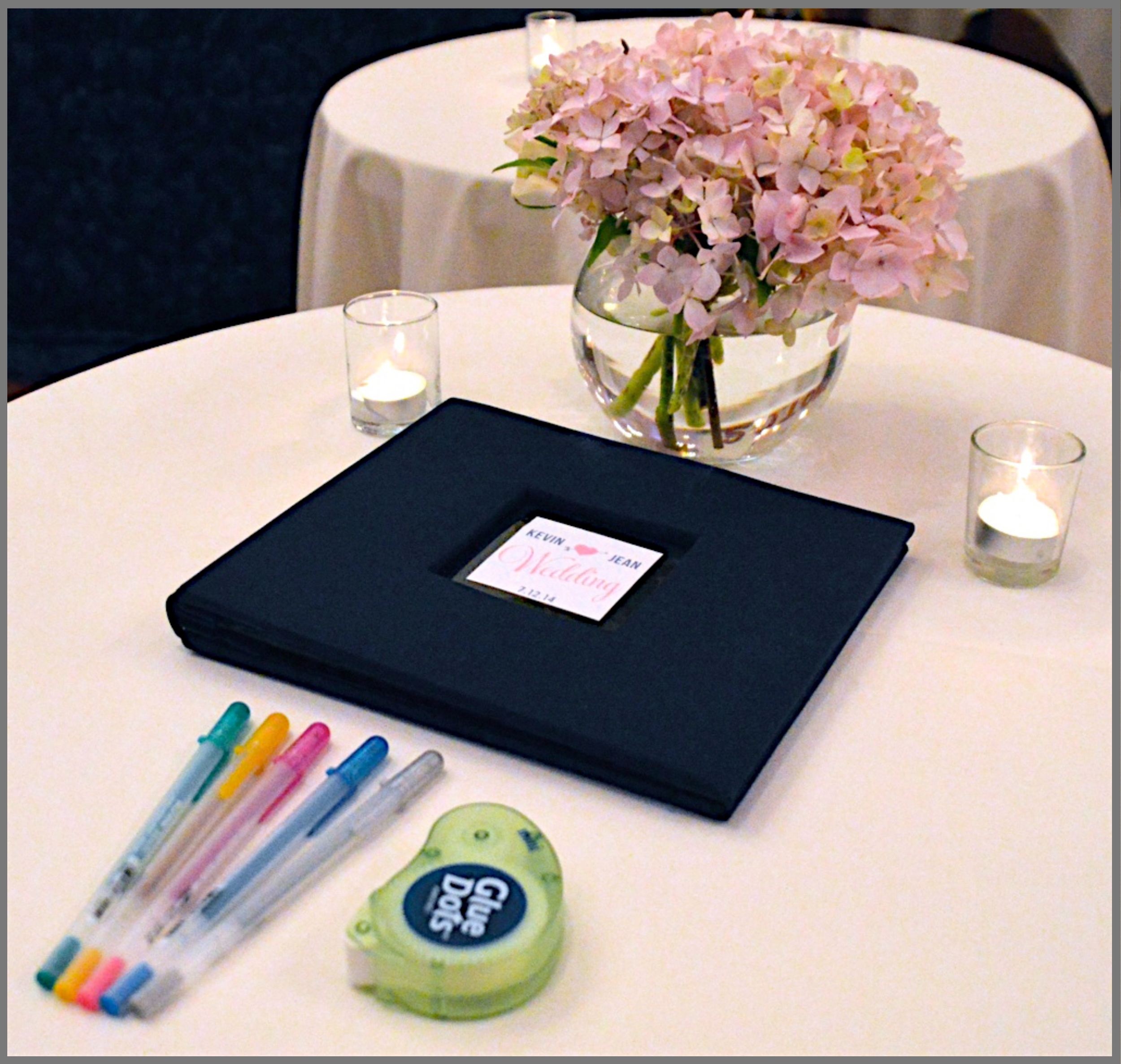 The guest book and gel pens are provided so guests can leave a copy of their photo strip as well as a short message for the host of the event.