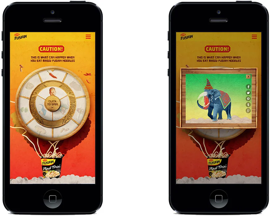 Mobile and desktop app, random gif generator to demonstrate the various flavour combinations of Maggi Fusian Noodles.