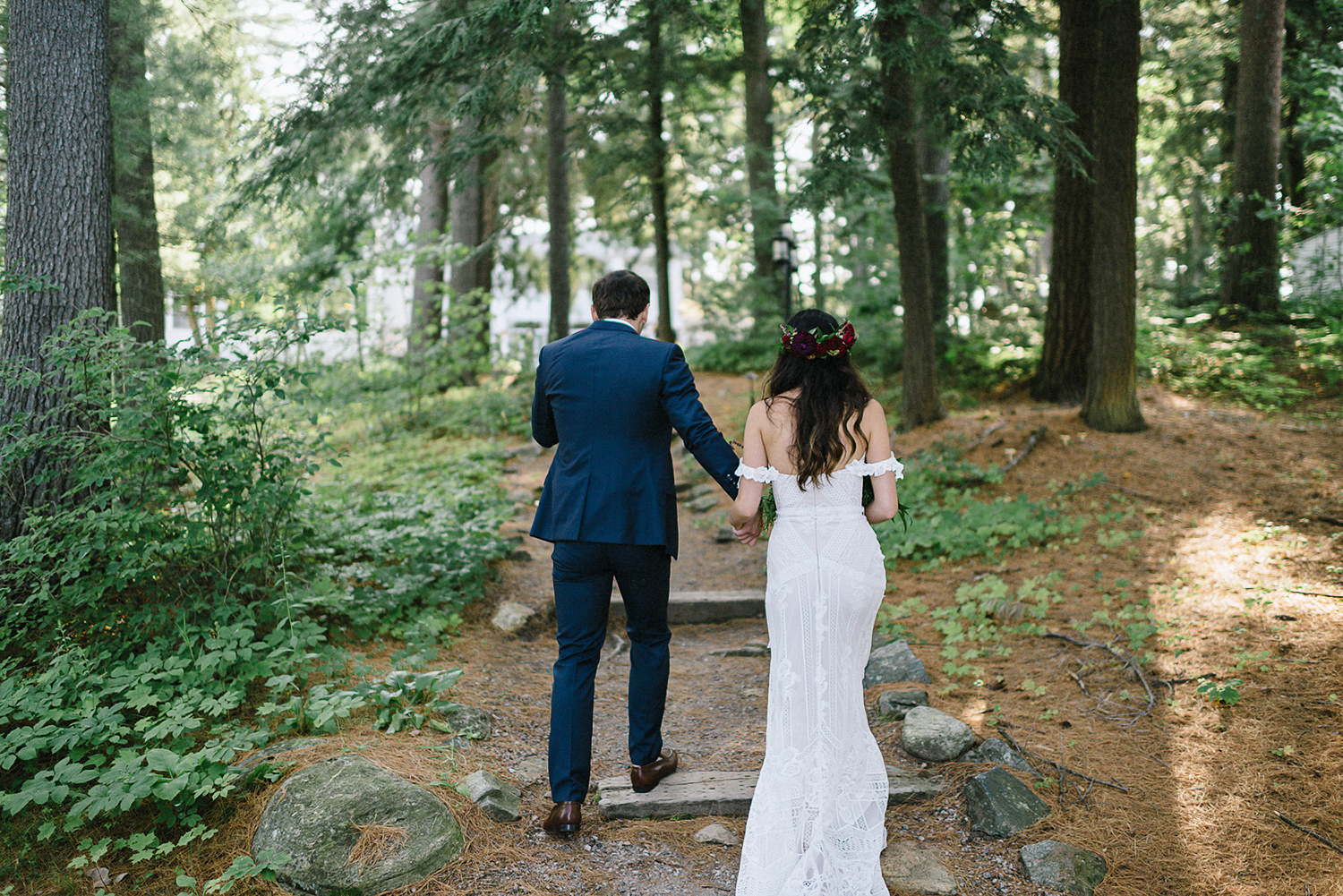 Muskoka-Cottage-Wedding-Photography-Photographer_Photojournalistic-Documentary-Wedding-Photography_Vintage-Bride-Sherwood-Inn-Lakeside-Ceremony-Space-Bride-and-Groom-in-Forest.jpg