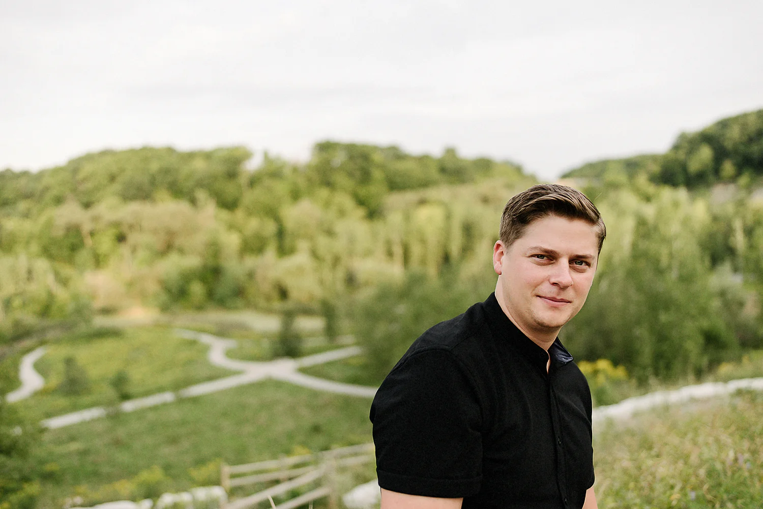 Best-Engagement-Photos-Toronto-Evergreen-Brickworks-Analog-Film-Wedding-Photographers-Toronto-Editorial-Portrait-Groom-Green-EYes.jpg