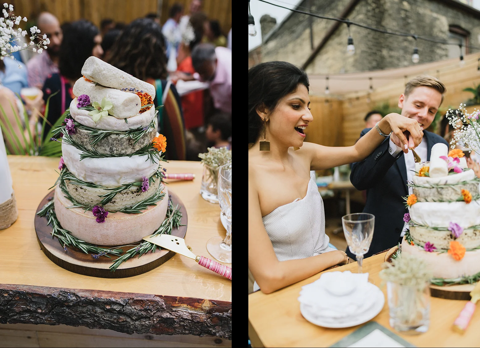 21-film-analog-photography-toronto-film-wedding-photographers-alternative-reception-bar-pray-tell-cocktail-hour-reception-casual-bride-and-groom-entrance-real-cake-cutting-candid.jpg