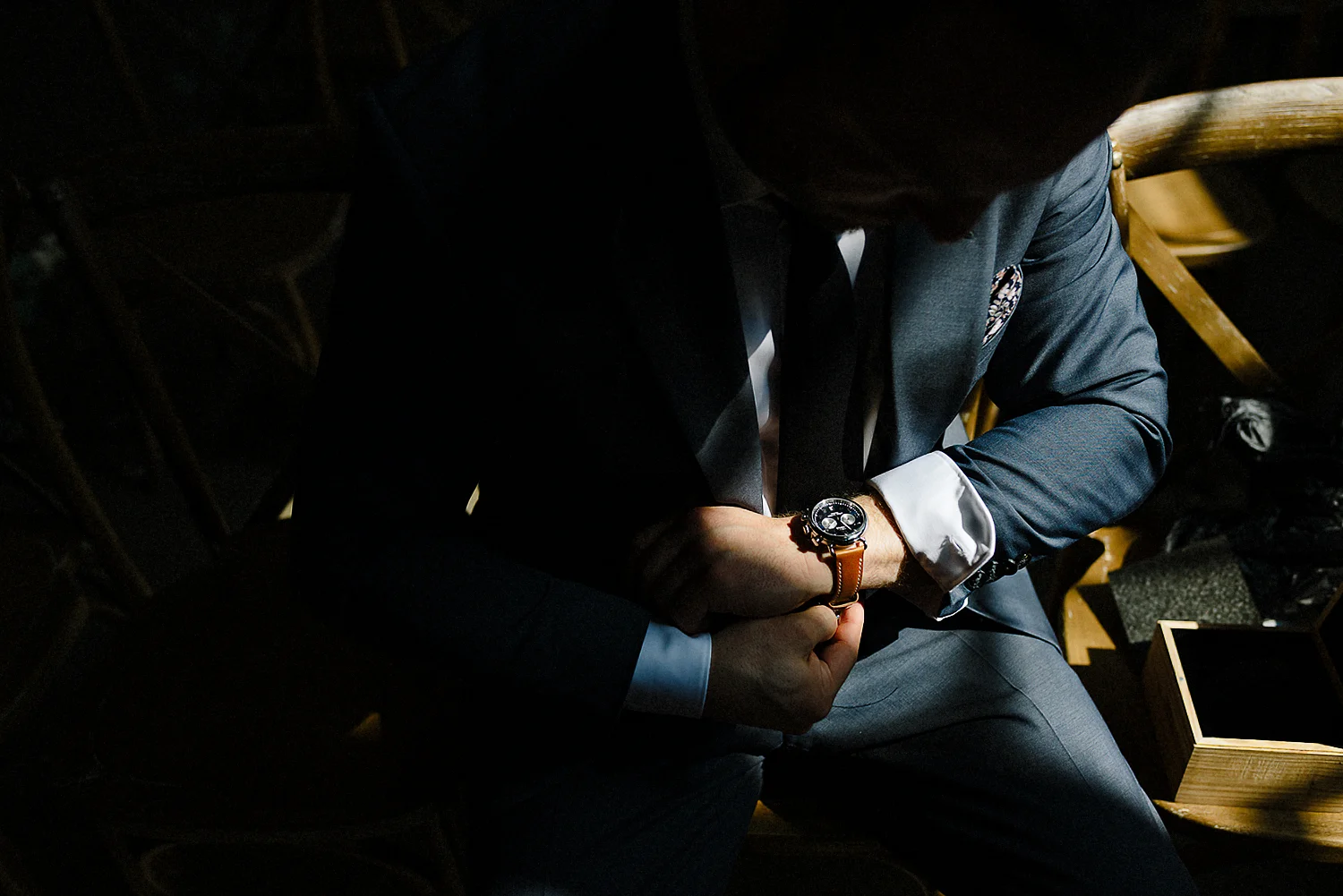 Toronto-Wedding-Photographers-3B-Photography-Airship37-Wedding-Photos-Documentary-Photojournalistic-Wedding-Photography-Venue-Details-Groom-Gift-Opening-Watch-Sunlight.jpg