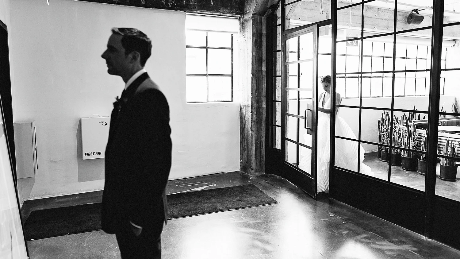 East-Room-Wedding-Toronto-Best-Toronto-Wedding-Photographer-3B-Photography-Intimate-Real-Wedding-Documentary-Approach_Bride-and-Groom-First-Look-BW.jpg