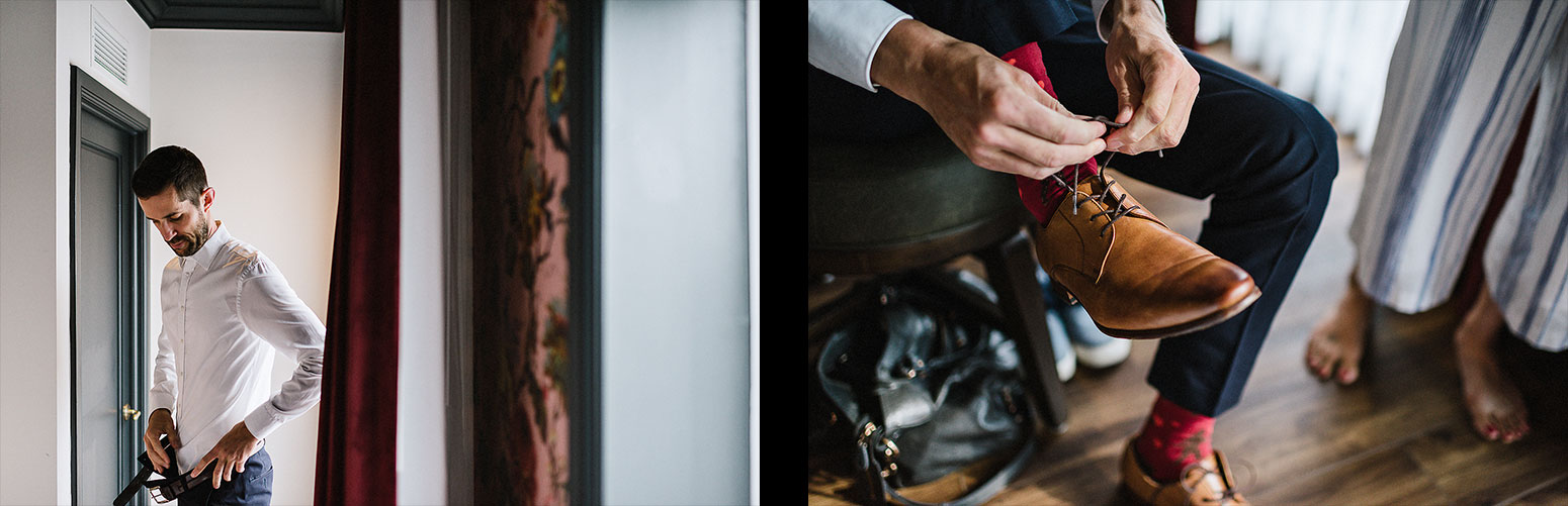 18-spread-513-Toronto-Wedding-at-the-Broadview-Hotel-Vintage-Bride-and-Groom-Wedding-Details-Old-School-Telephone-Best-Wedding-Photographers-Toronto-Junebug-Weddings-Candid-Genuine-Moments-Groom-getting-ready-funky-socks.jpg