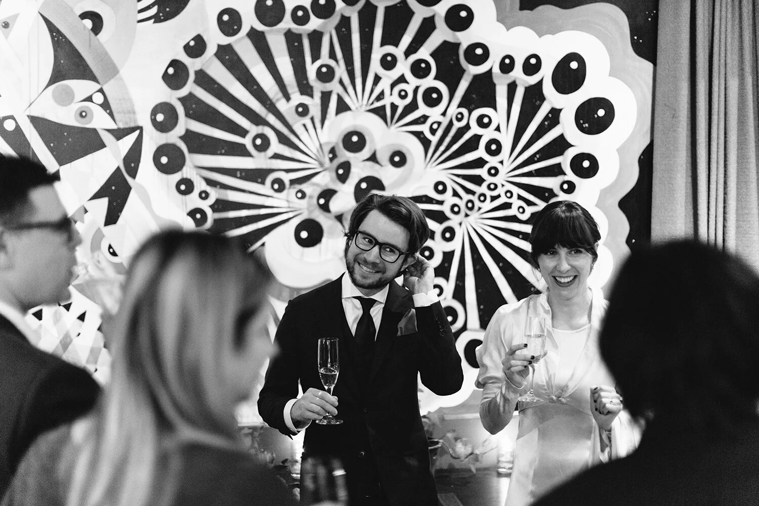 cheers-toasts-just-married-celebration-with-witnesses-candid-laughing-emotional-tattooed-bride-vintage-wedding-inspiration-bouquet-by-timberlost-Toronto-Elopement-at-the-Drake-Hotel-Torontos-Best-elopement-photographers-candid-documentary.JPG