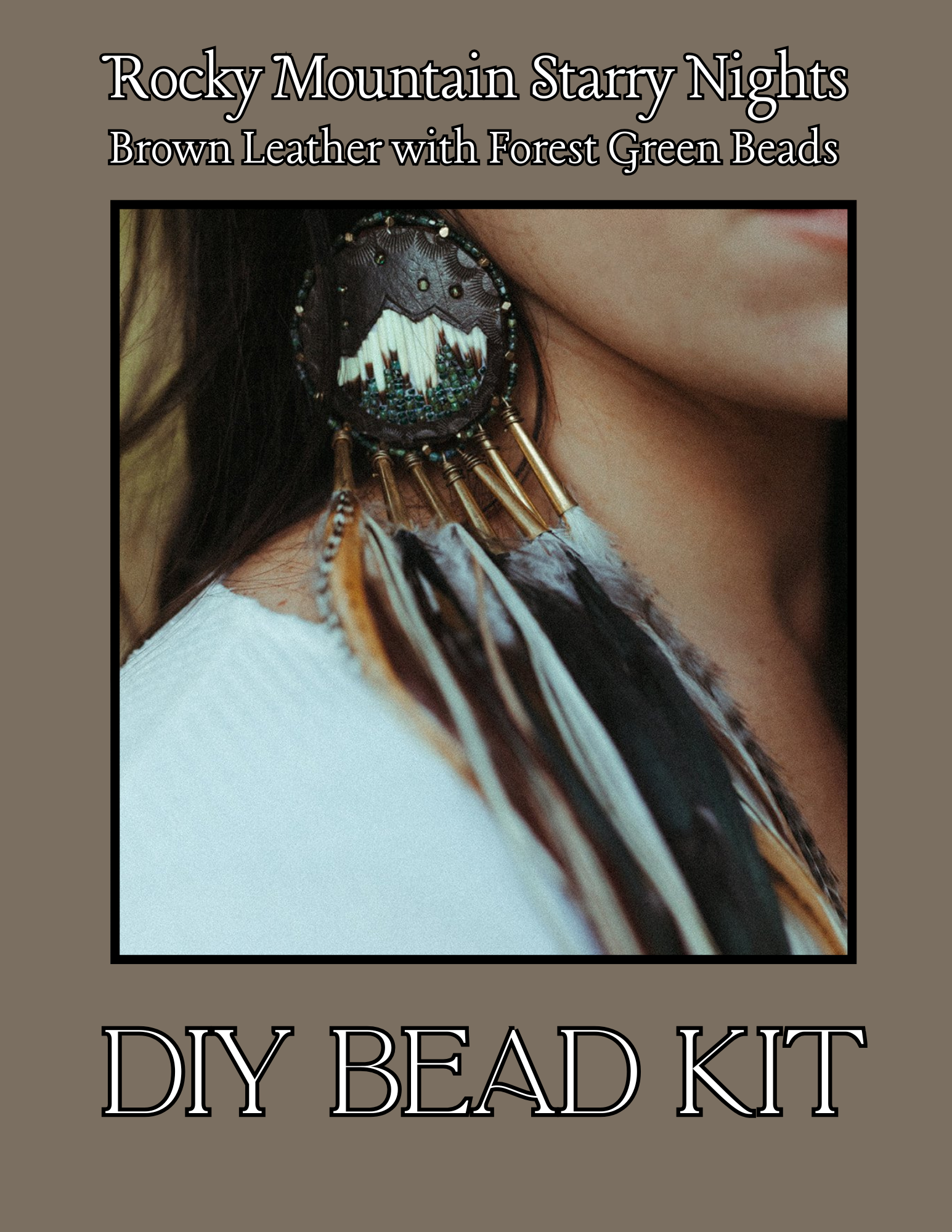 Rocky Mountain Starry Nights - Brown Leather + Forest Green Beads