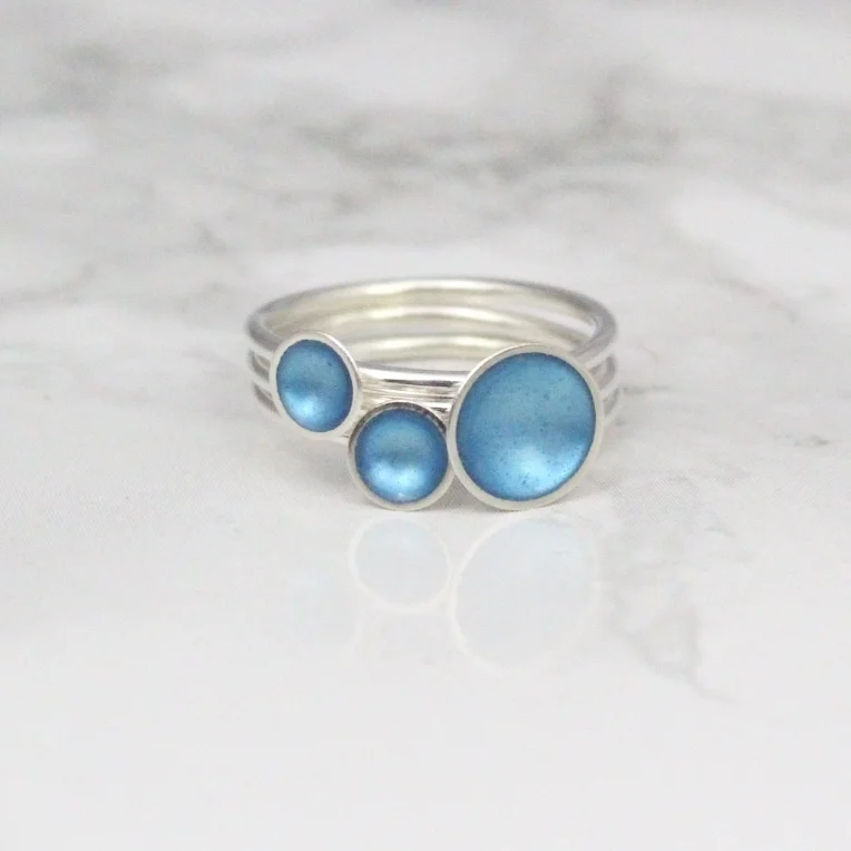 enamel triple ring set in turquoise