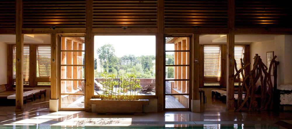 The spa is made from recycled local timber, as is the entire bucolic hotel