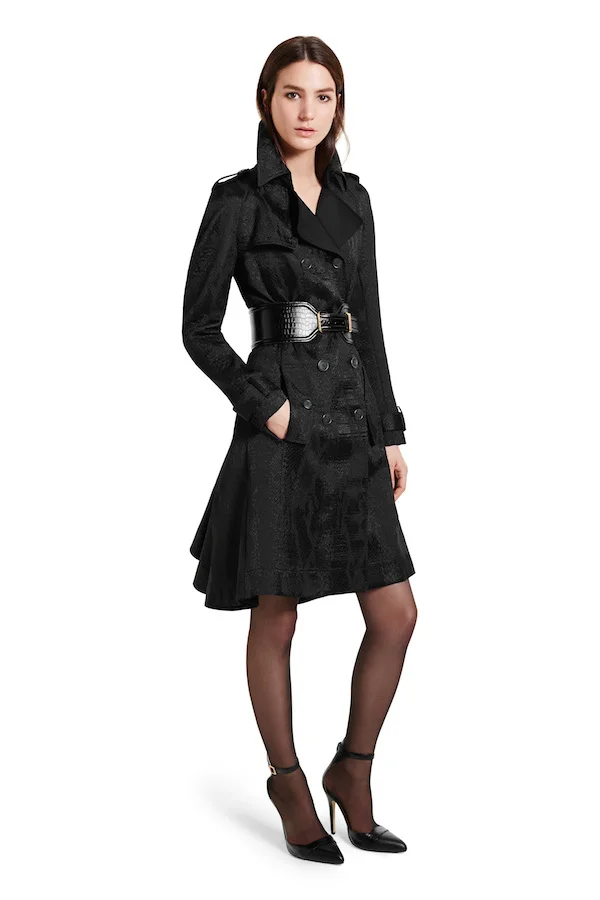 Trench Coat in Black Jacquard, $90