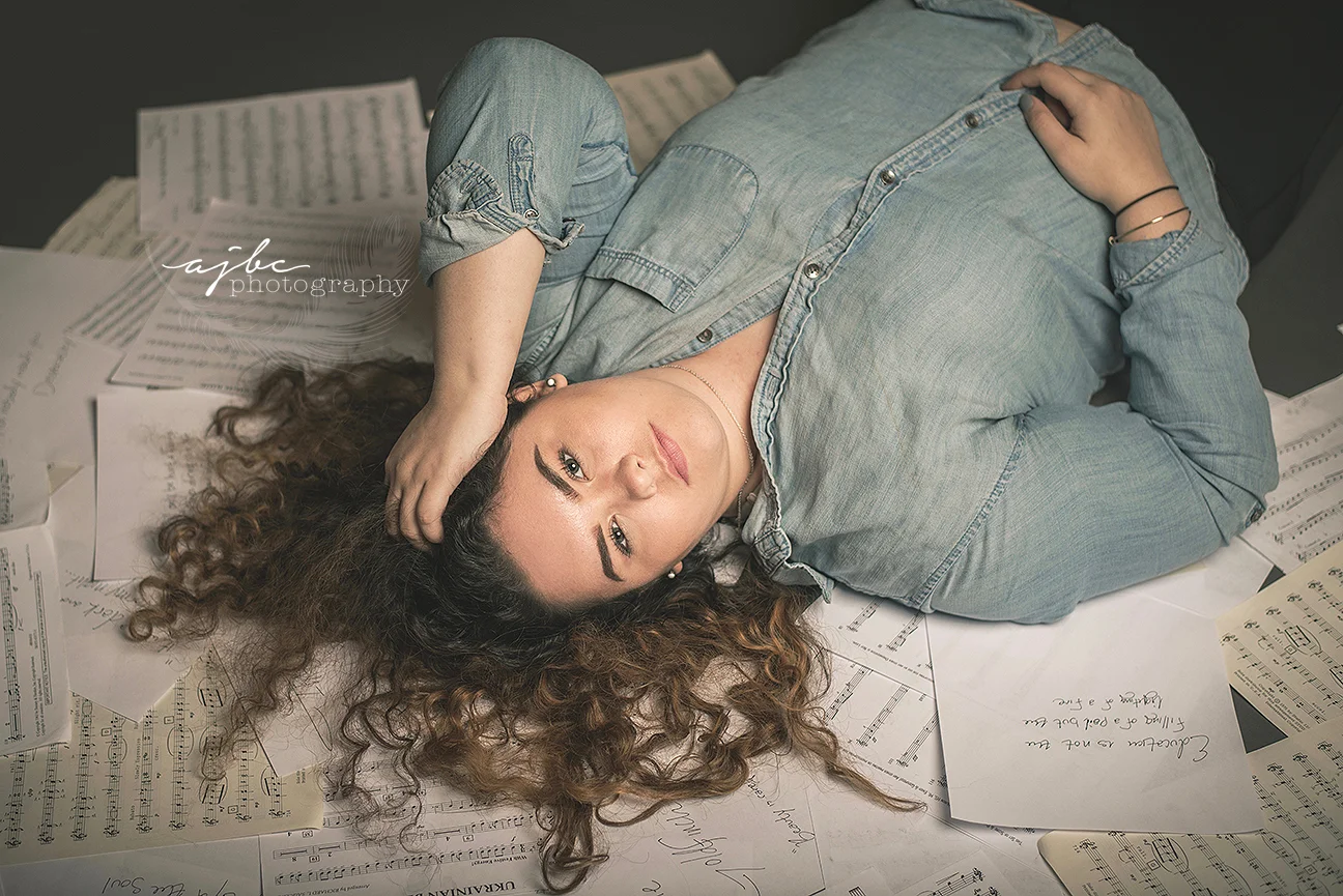 high school senior photographer studio session senior girl music sheets .jpg