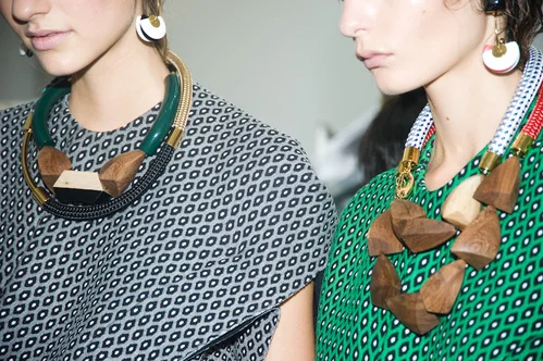 For accessories we are seeing a lot of wood paired with cording and metallics! I am obsessing with this trend right now and can't wait to show you my "wood" pieces! Source: www.fashionisers.com