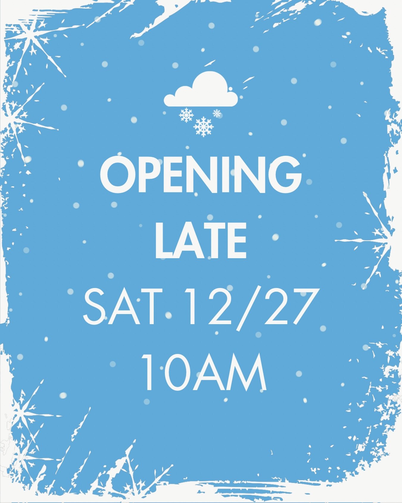 Weather update - we&rsquo;re opening late due to the weather &amp; travel safety for our staff. We appreciate you understanding ❤️

Planning on opening at 10am, safety permitting.