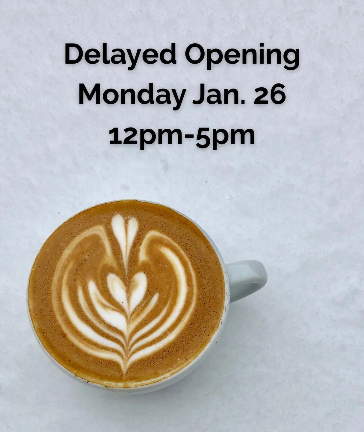 Our Pine St. Coffee Bar will be opening at 12pm noon on Monday 1/26 to allow us to dig out and our team to get in safely ☕️