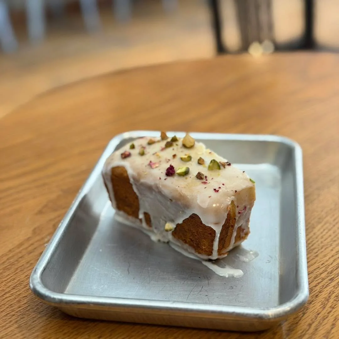 A V-Day special, Persian Love Cake ❤️
Iced Rose + Cardamom Lemon cake with Rose Hips + Pistachios. 
_
#alabastercoffee