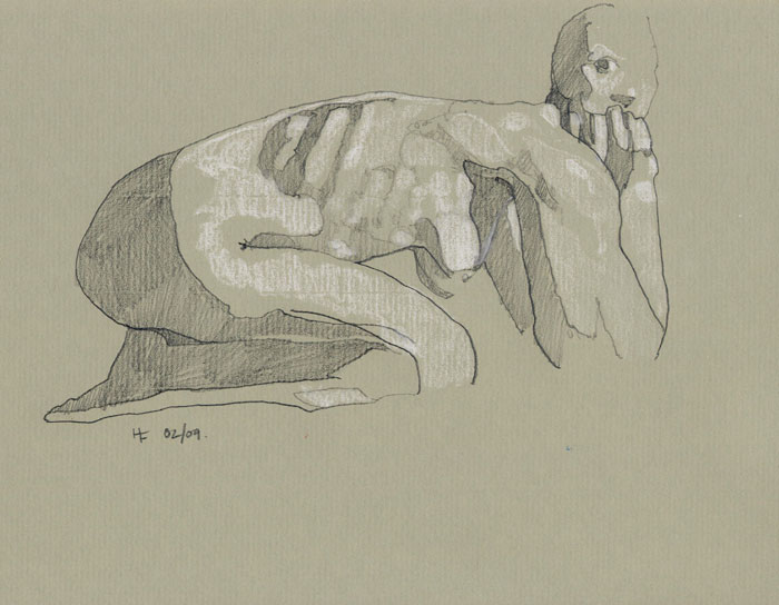 Nude, 2009, pencil and chalk on paper, 21 x 29.5cm.