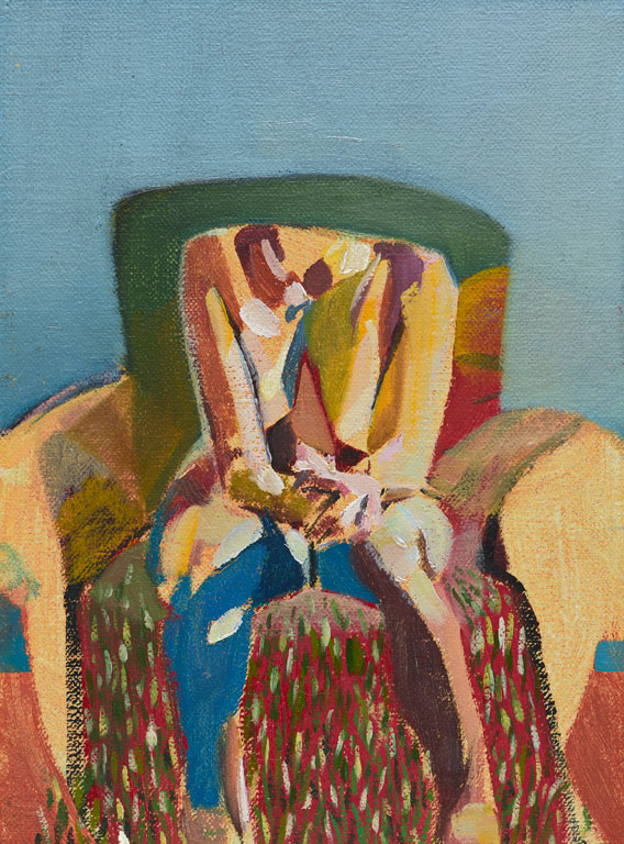 Headless Nude (Seated, Pale Blue/Dappled) , 2014, oil on linen on board , 8 x 6in.