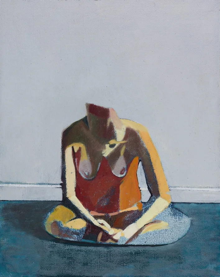 Headless Nude (Sitting, Pale Blue/ Blue) , 2014-15, oil on linen on board , 10 x 8in.