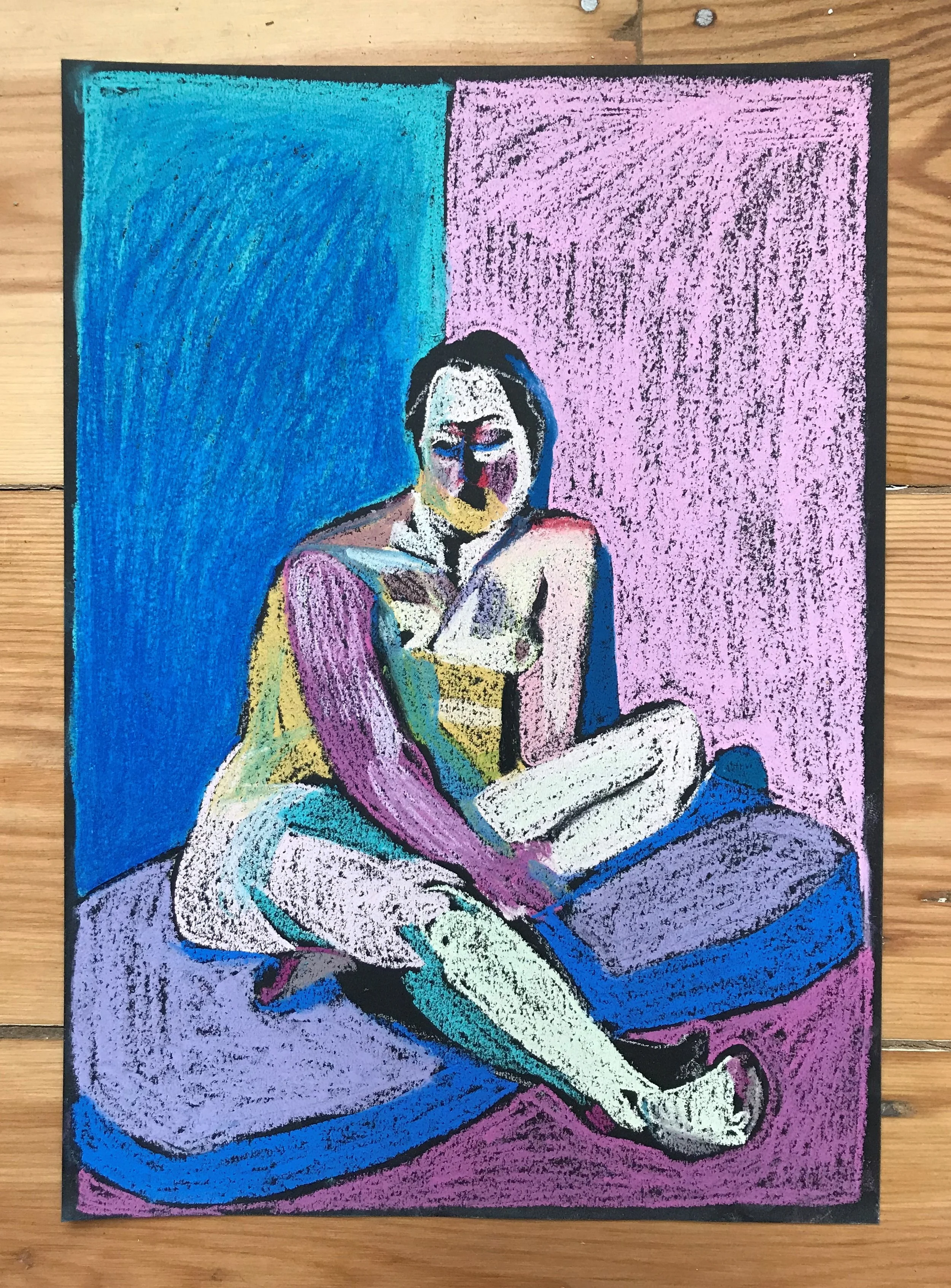 'Nude on black with purple floor', 2018, pastel, 29.6 x 21cm Available from Partnership Editions
